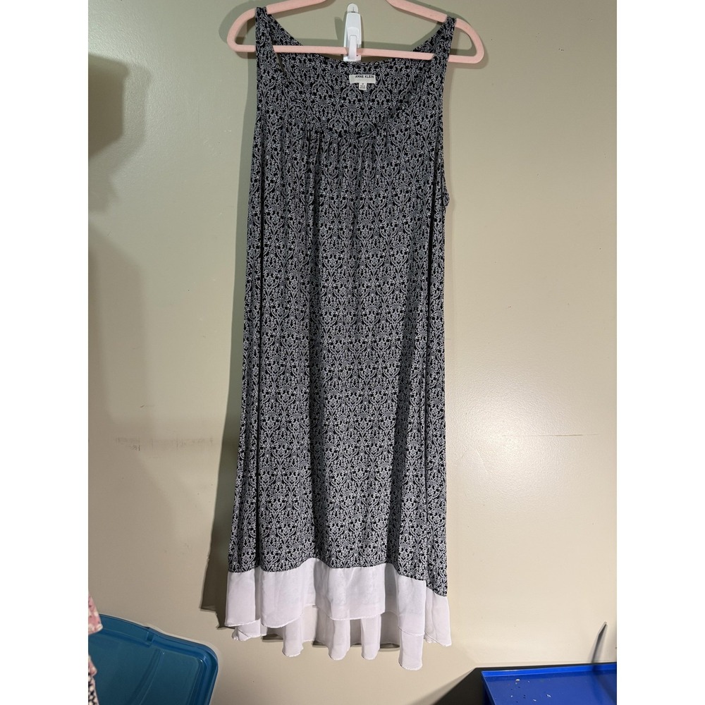 Anne Klein Dress Womens M Black Floral Maxi Sundress Strappy Layered Rayon
